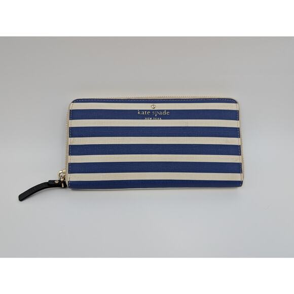 Kate Spade Lacey Striped Wallet Blue and White - Picture 1 of 5